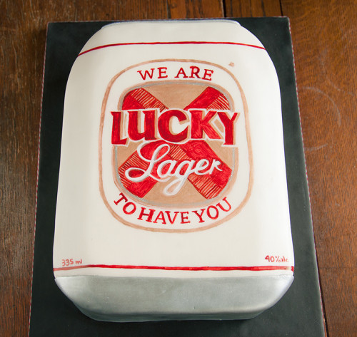 Lucky larger beer can cake for 40th birthday