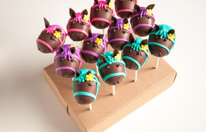 Pink purple and teal horse head cake pops