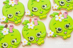 Shopkins decorated sugar cookie, apple blossom character