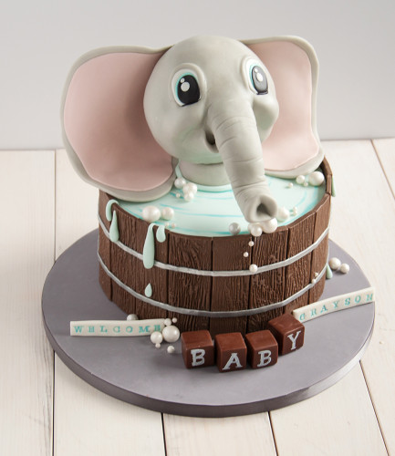 Baby boy shower cake. Elephant in bathtub