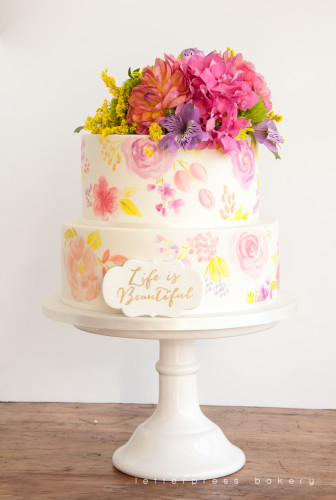 Water painted flowers and colourful fresh floral topper